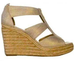 MICHAEL KORS GOLD Metallic DAMITA WEDGE Espadrille Size 9 With Box.  Gently Worn